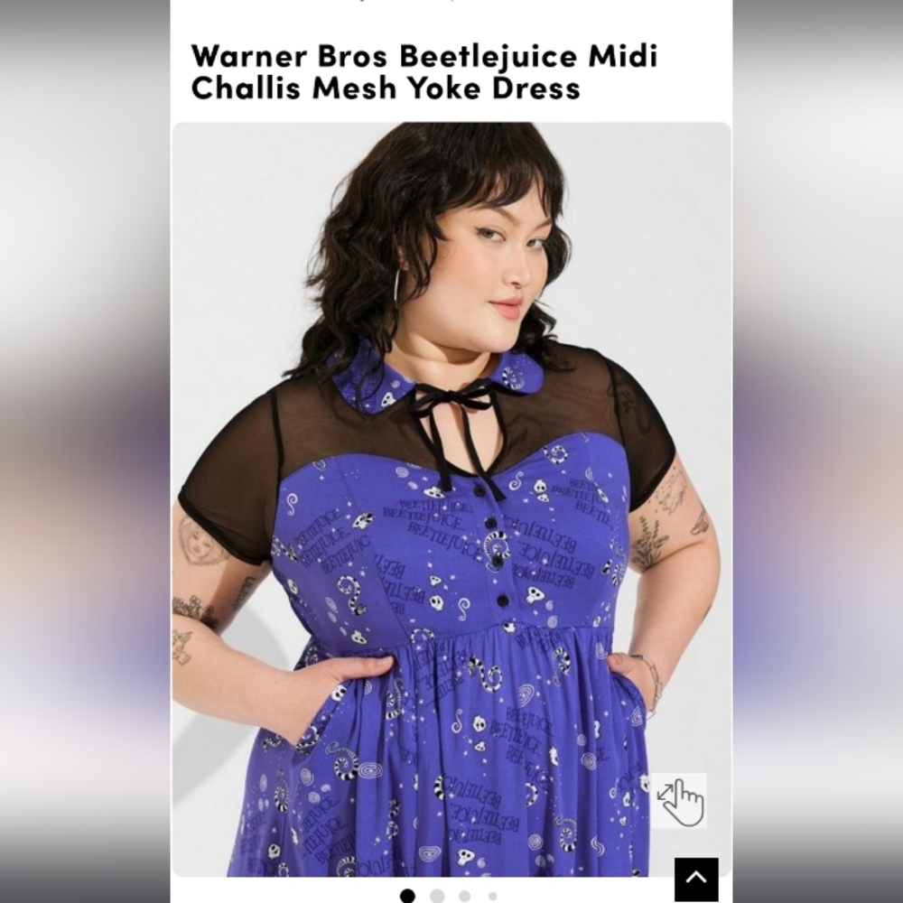 NWT Torrid Size 00 Warner Bros. Blue Beetlejuice Midi Dress with Black Mesh - Picture 1 of 6